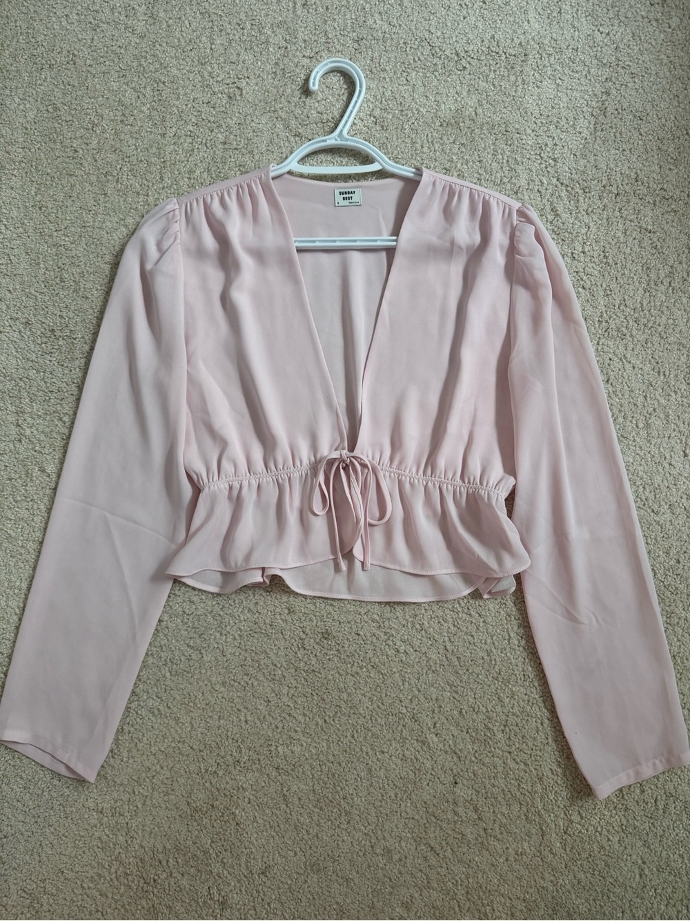 Aritzia (Sunday Best) - Blush Pink Drawstring Peplum V-Neck Top